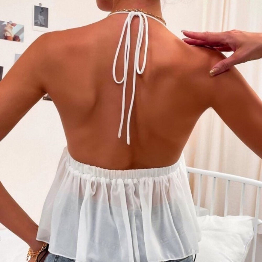 Backless Knotted Ruffle Halter Top - Picture 4 of 5
